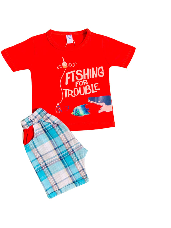 Fishing for trouble T-shirt with cotton check shorts