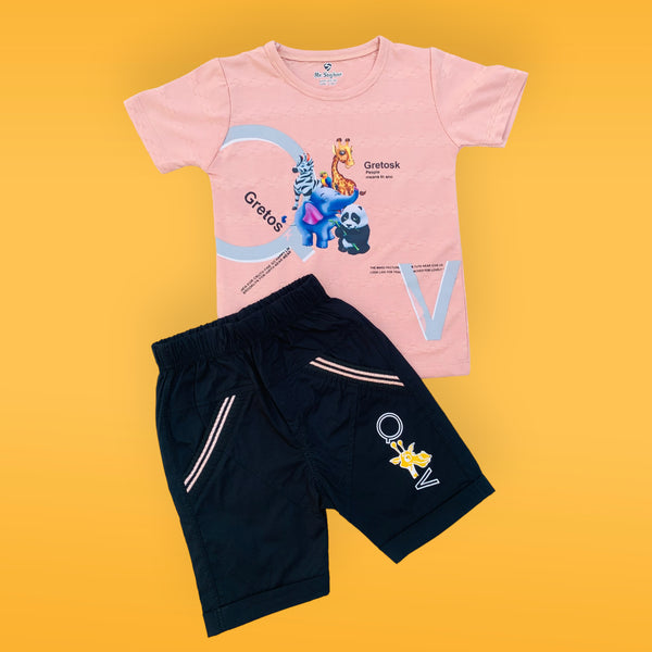 Cartoon character t-shirt with cotton shorts