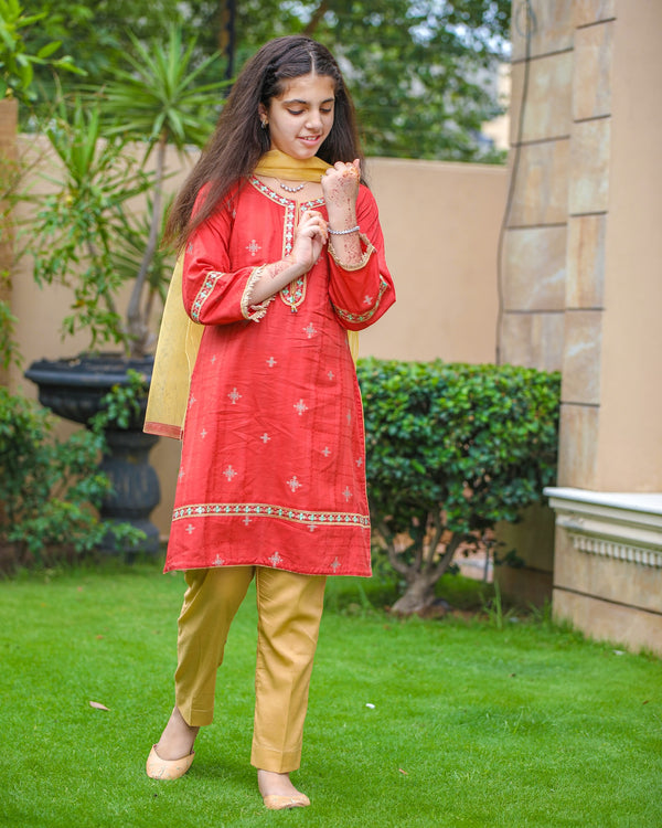 Embroidered shalwar kameez with dupata