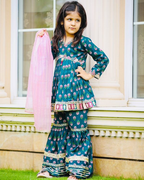 Tila embroidered work kurti with sharara