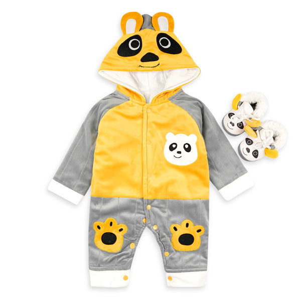 Newborn Panda Winter Fleece Romper + Shoes