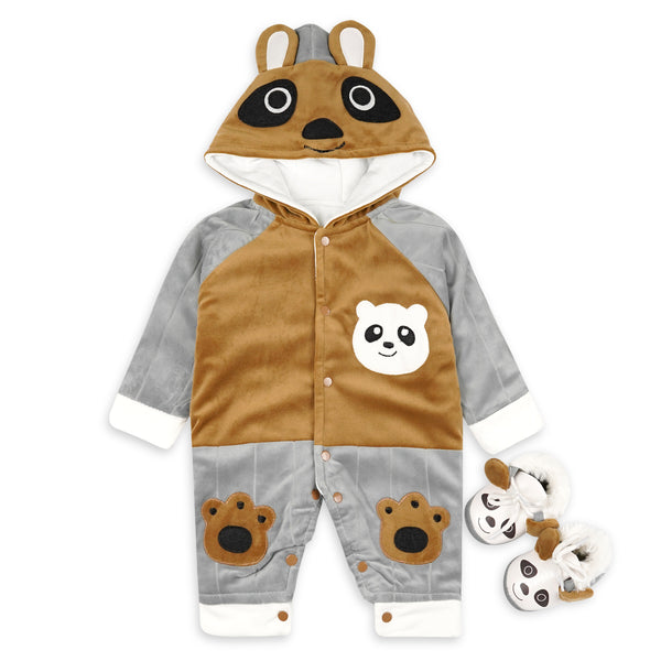 Newborn Panda Winter Fleece Romper + Shoes